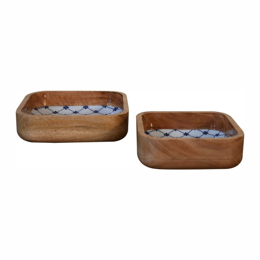 Blue and White Square Bowl Set of 2