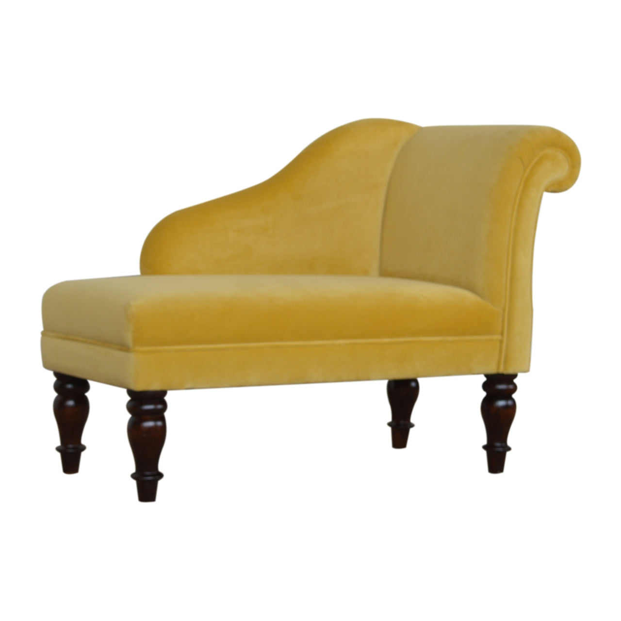 Mustard Velvet Chaise Lounge | Solid Wood, Walnut Finish, UK Furniture