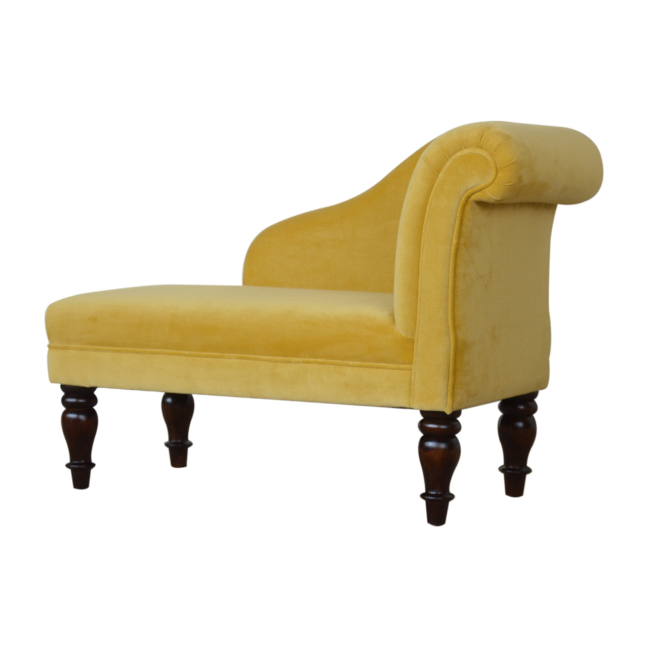 Mustard Velvet Chaise Lounge | Solid Wood, Walnut Finish, UK Furniture