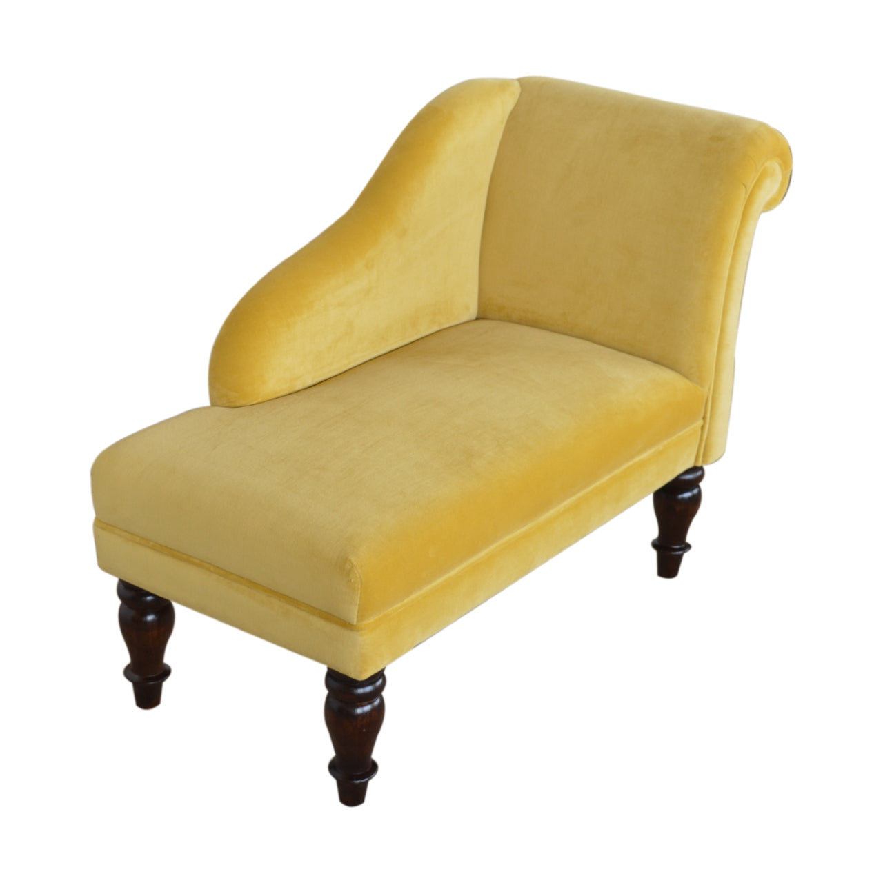 Mustard Velvet Chaise Lounge | Solid Wood, Walnut Finish, UK Furniture