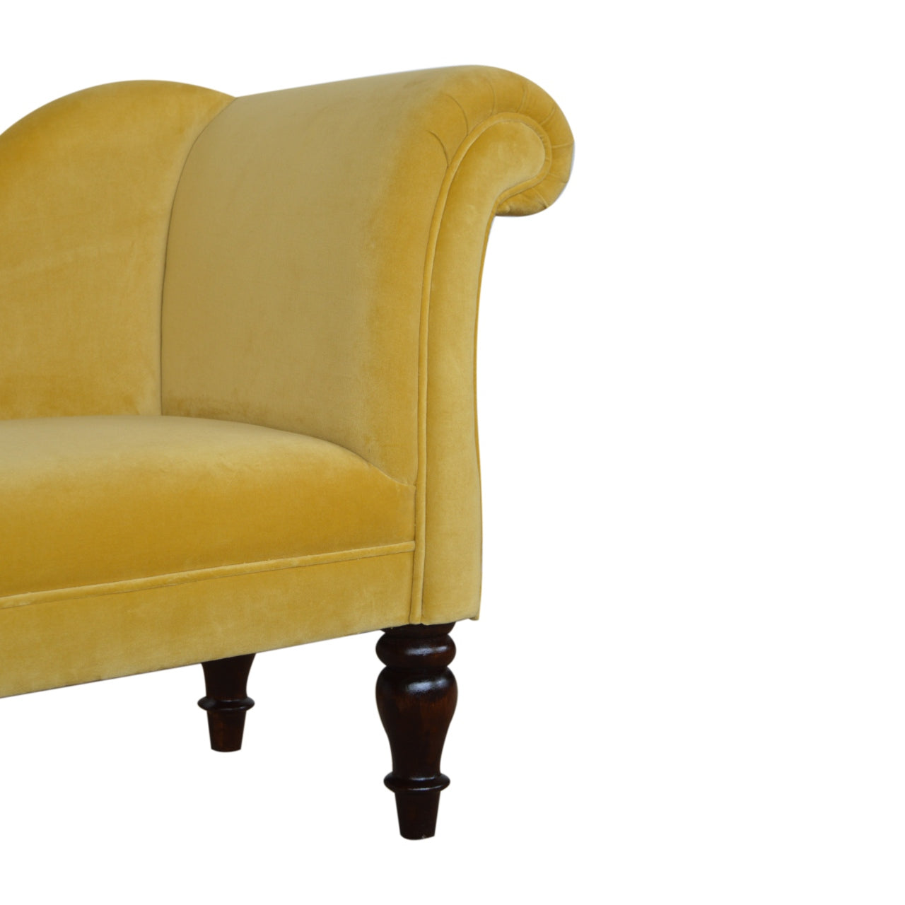 Mustard Velvet Chaise Lounge | Solid Wood, Walnut Finish, UK Furniture