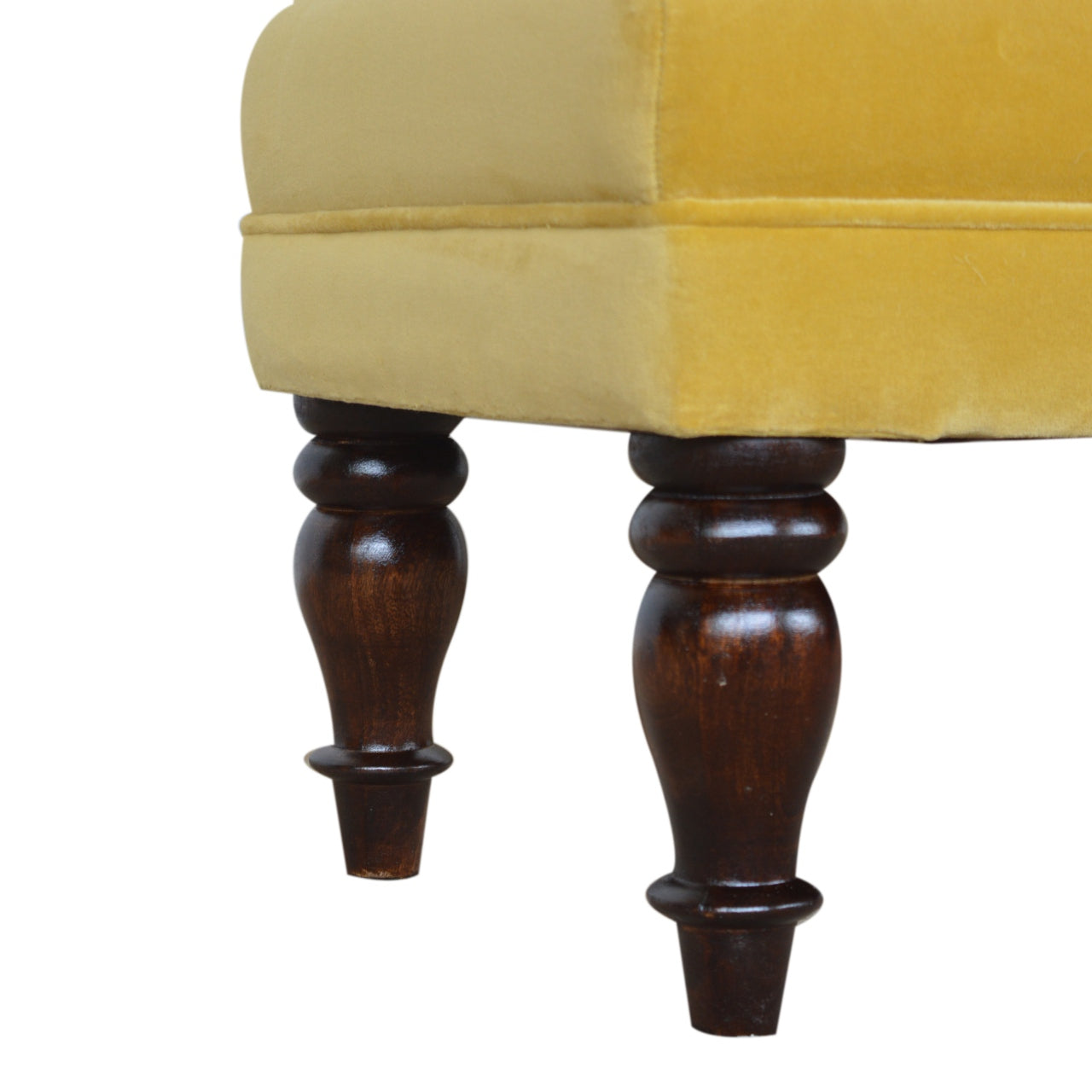 Mustard Velvet Chaise Lounge | Solid Wood, Walnut Finish, UK Furniture