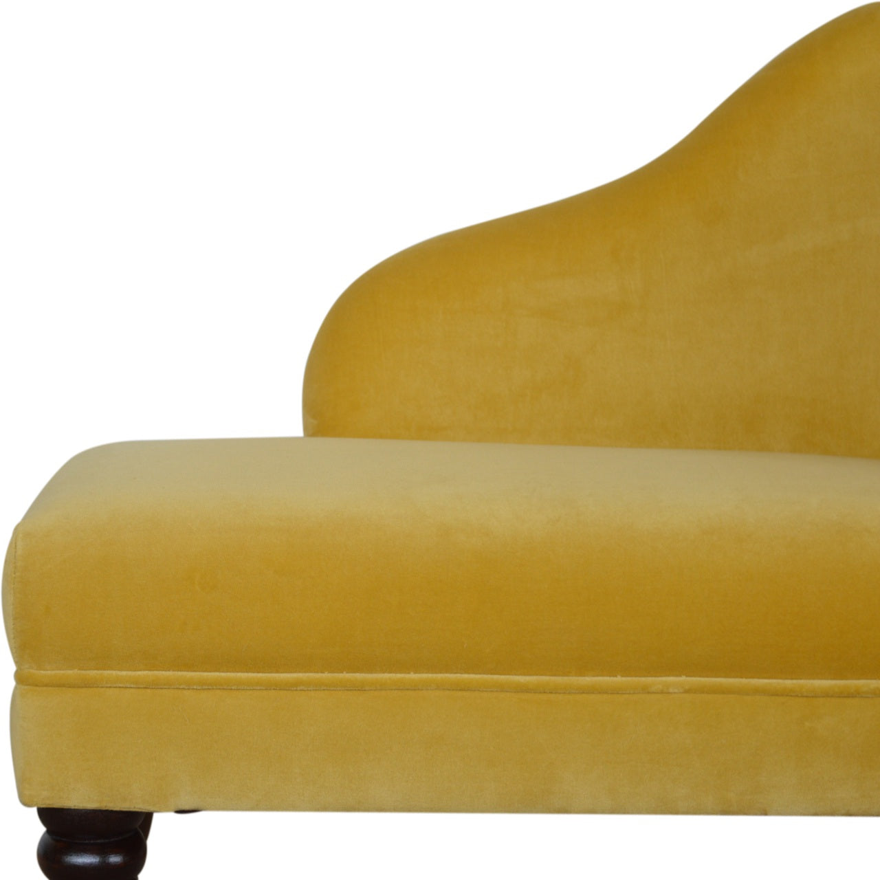 Mustard Velvet Chaise Lounge | Solid Wood, Walnut Finish, UK Furniture