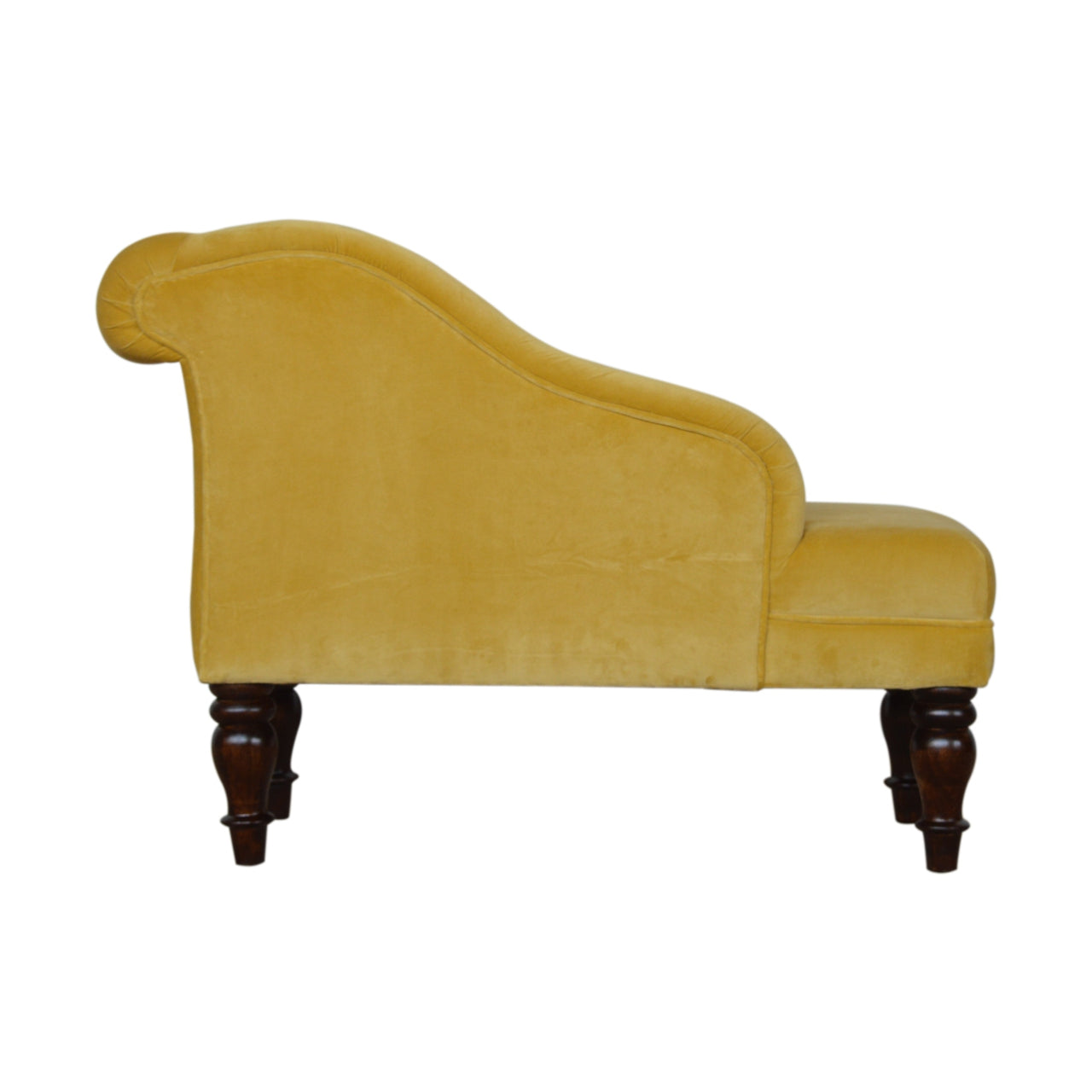 Mustard Velvet Chaise Lounge | Solid Wood, Walnut Finish, UK Furniture