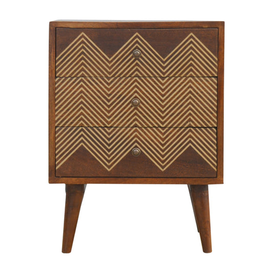 3 Drawer Brass Chevron Bedside