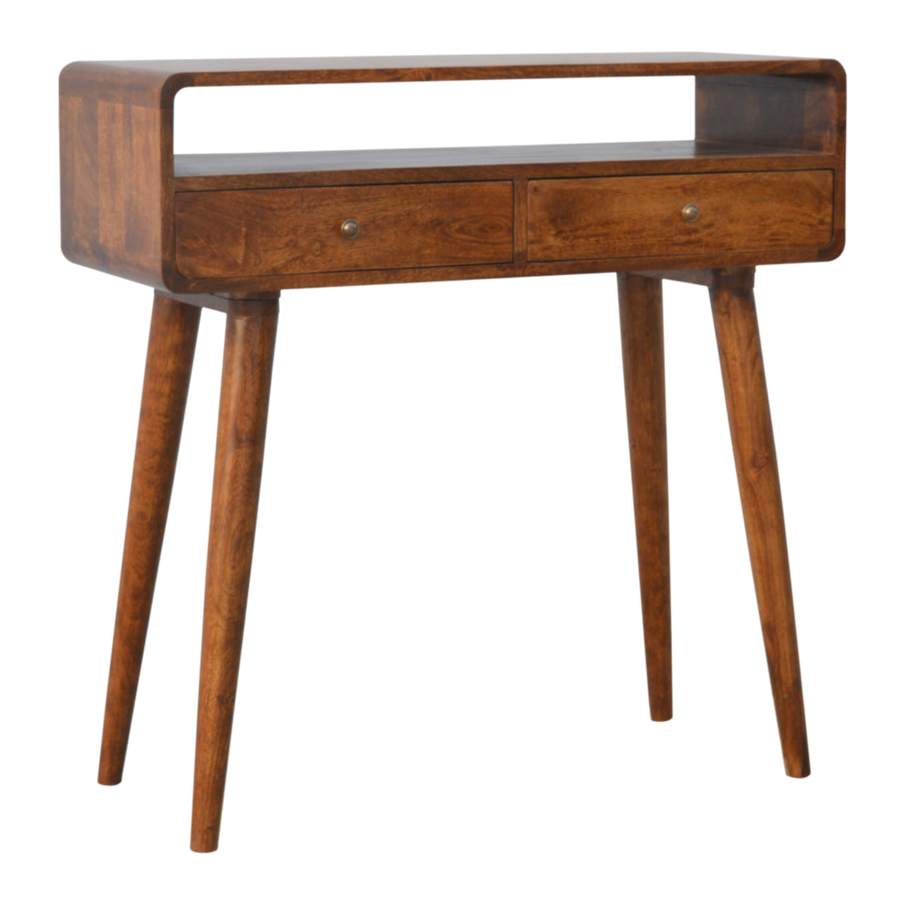 Chestnut Console Table with Drawers – Solid Mango Wood, Nordic Style