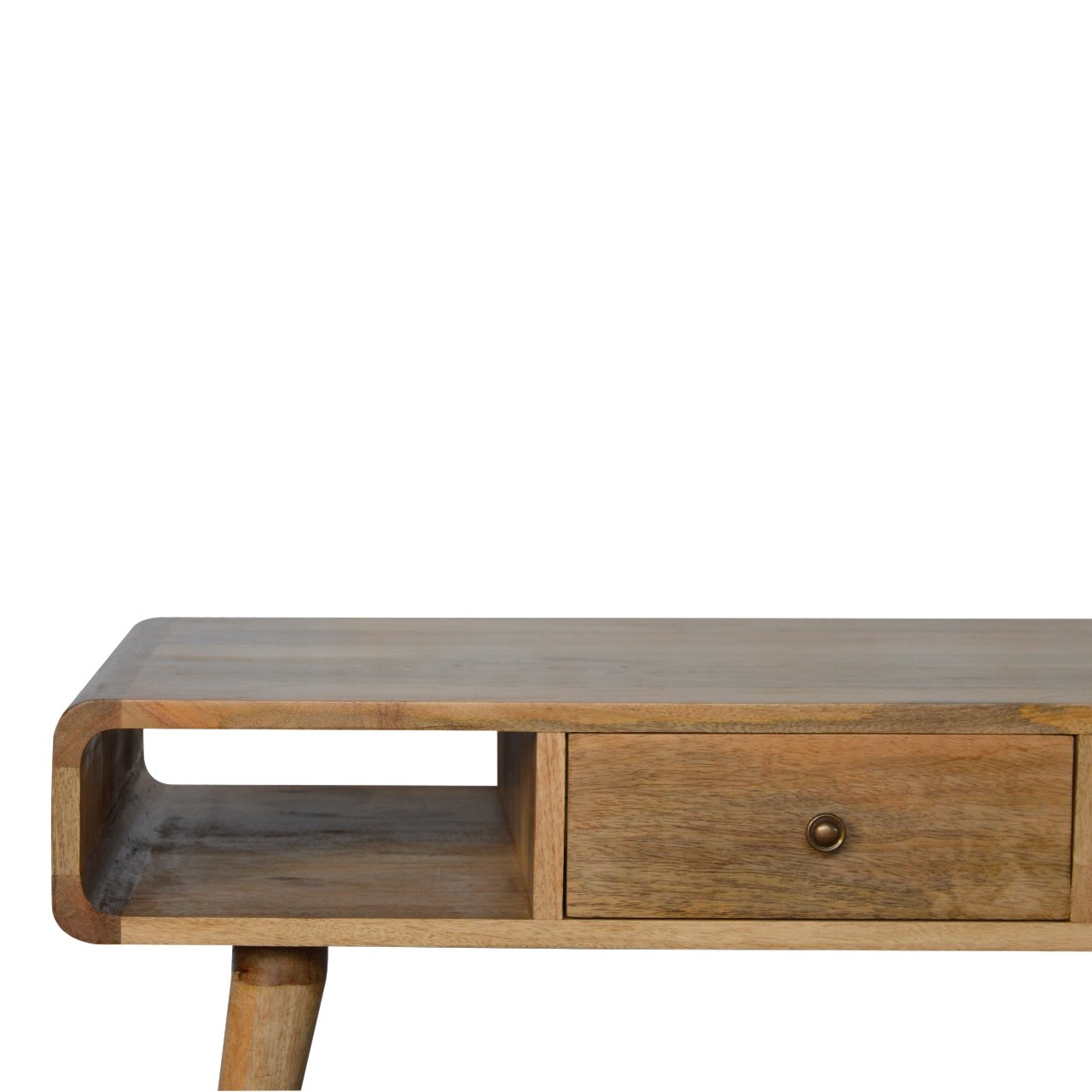 Curved Oak-ish Coffee Table | Solid Mango Wood, Scandinavian Style, UK Furniture