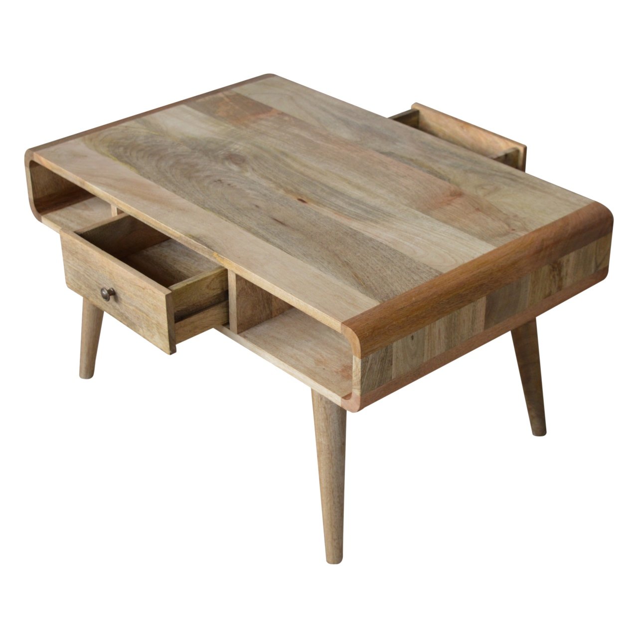 Curved Oak-ish Coffee Table | Solid Mango Wood, Scandinavian Style, UK Furniture